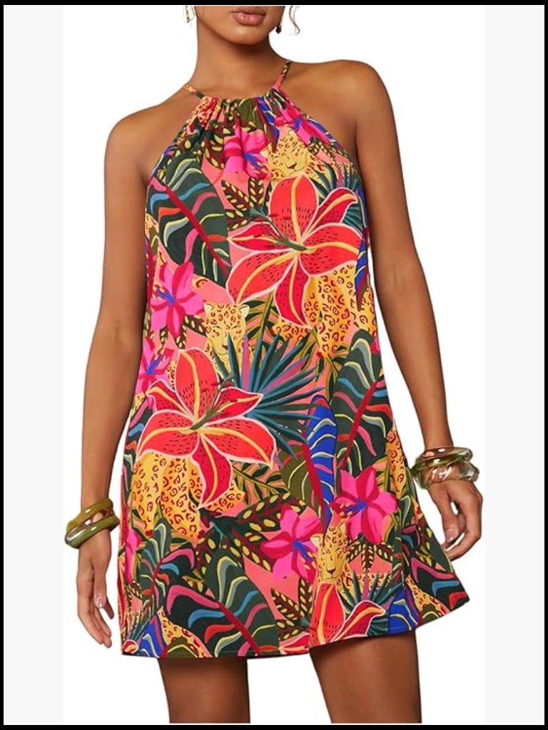Polyester Elastane Halter Neck Mini Dress Sleeveless Bodycon